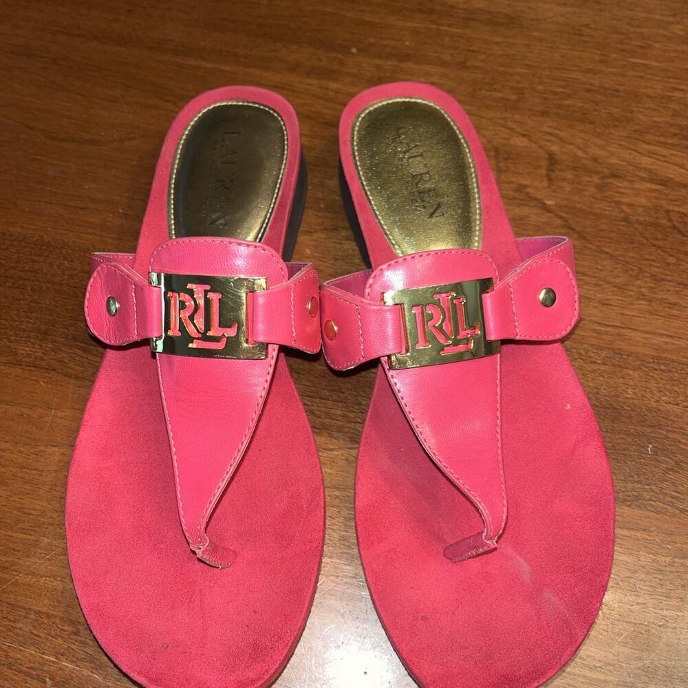 Lauren Ralph Lauren Womens LAKIN Pink T-Strap Sandals 7.5 B - Picture 2 of 4